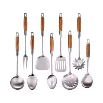 Stylish high-quality wood and steel cooking utensils.